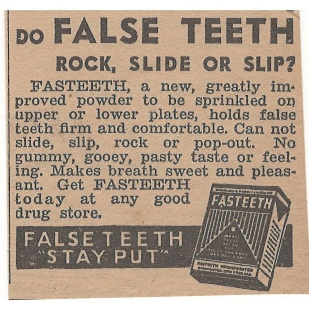 1930 Fasteeth Dental Powder Partial Vintage Newspaper Print Ad Original u